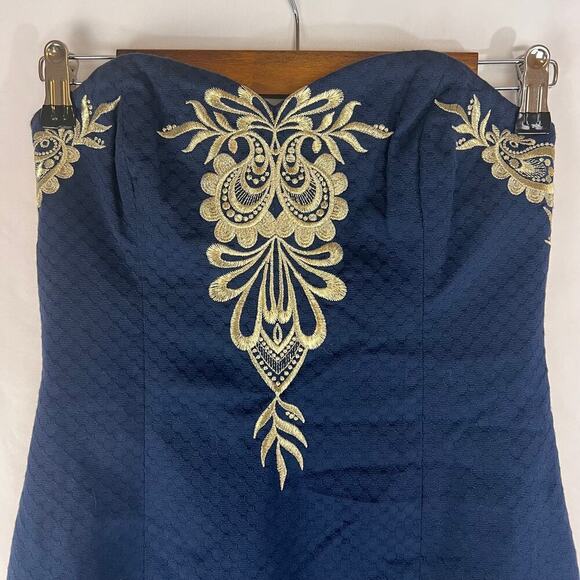 Lilly Pulitzer Women's Dress Size 0 Demi True Navy Gold Embroidered - Picture 4 of 7